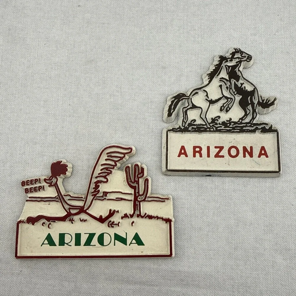 Vintage Arizona Magnets Travel Souvenir Roadrunner Horses Gift‎ Set Of 2